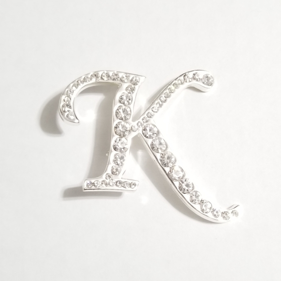 Letter K Rhinestone Brooch/Lapel Pin - Picture 5 of 15